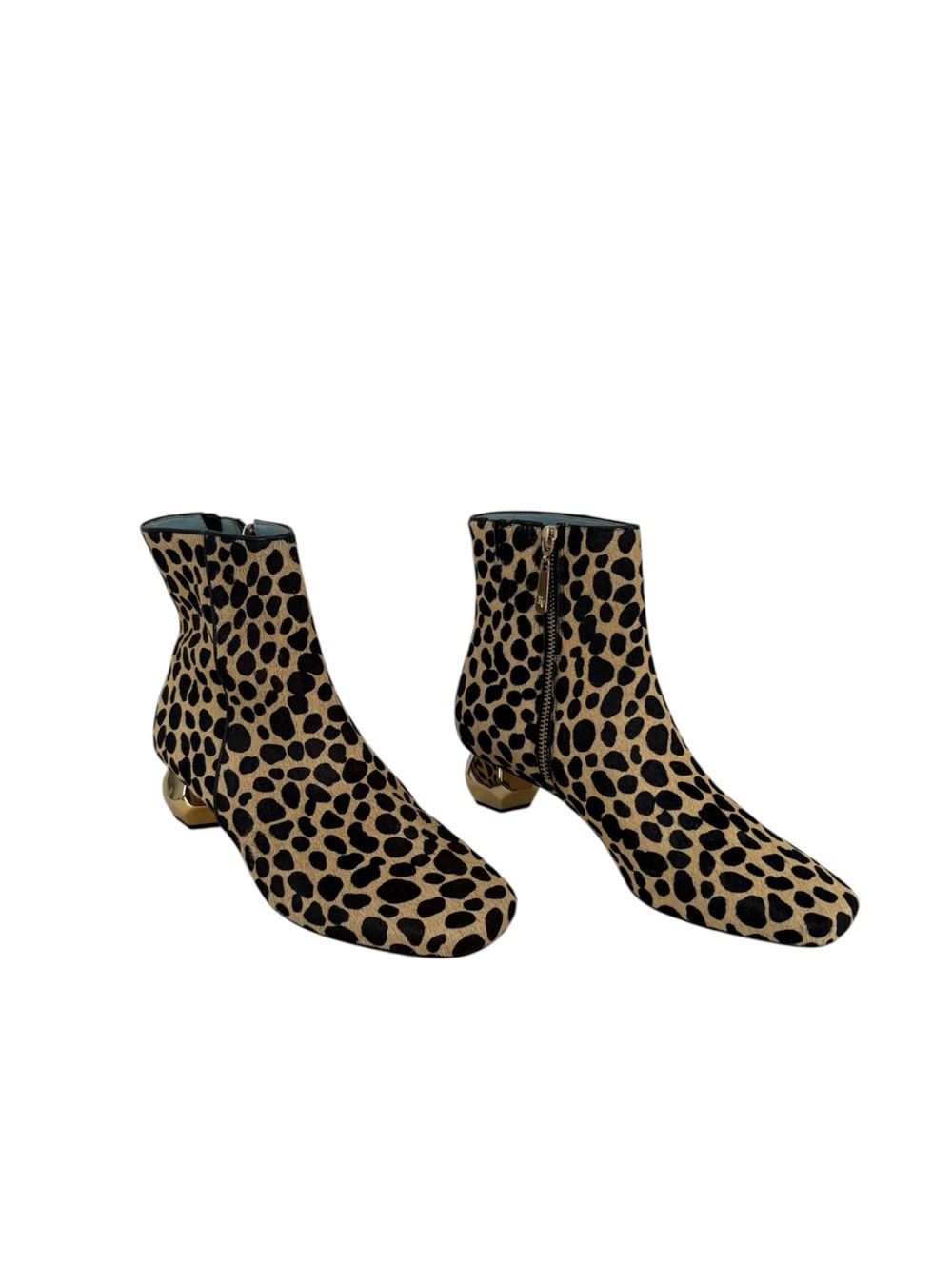 Frances Valentine Leopard Print Ankle Boots With Gold Heel Size 8B